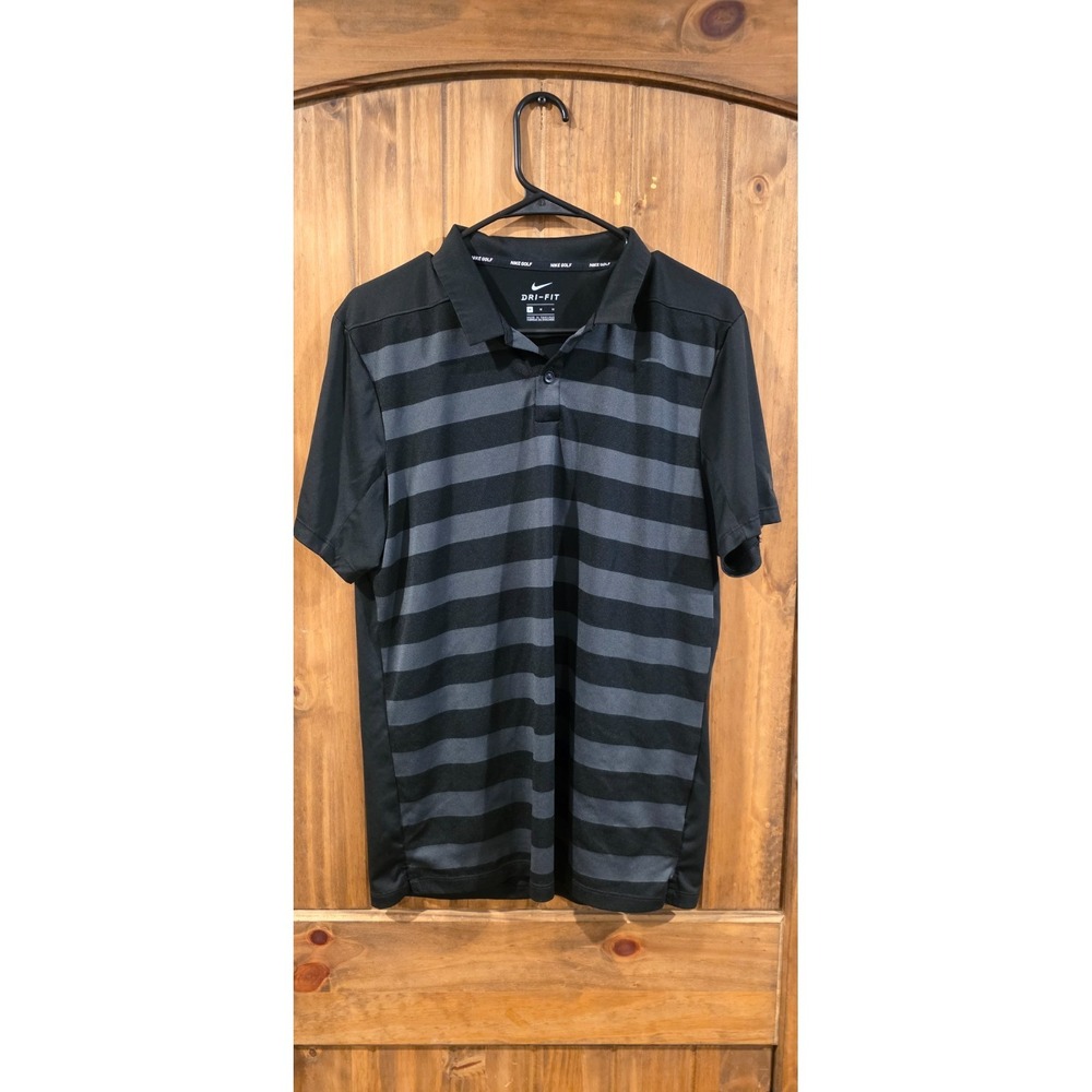Nike Dri-Fit Golf Polo Shirt Mens M Black Striped Short Sleeve Sports‎ Outdoor